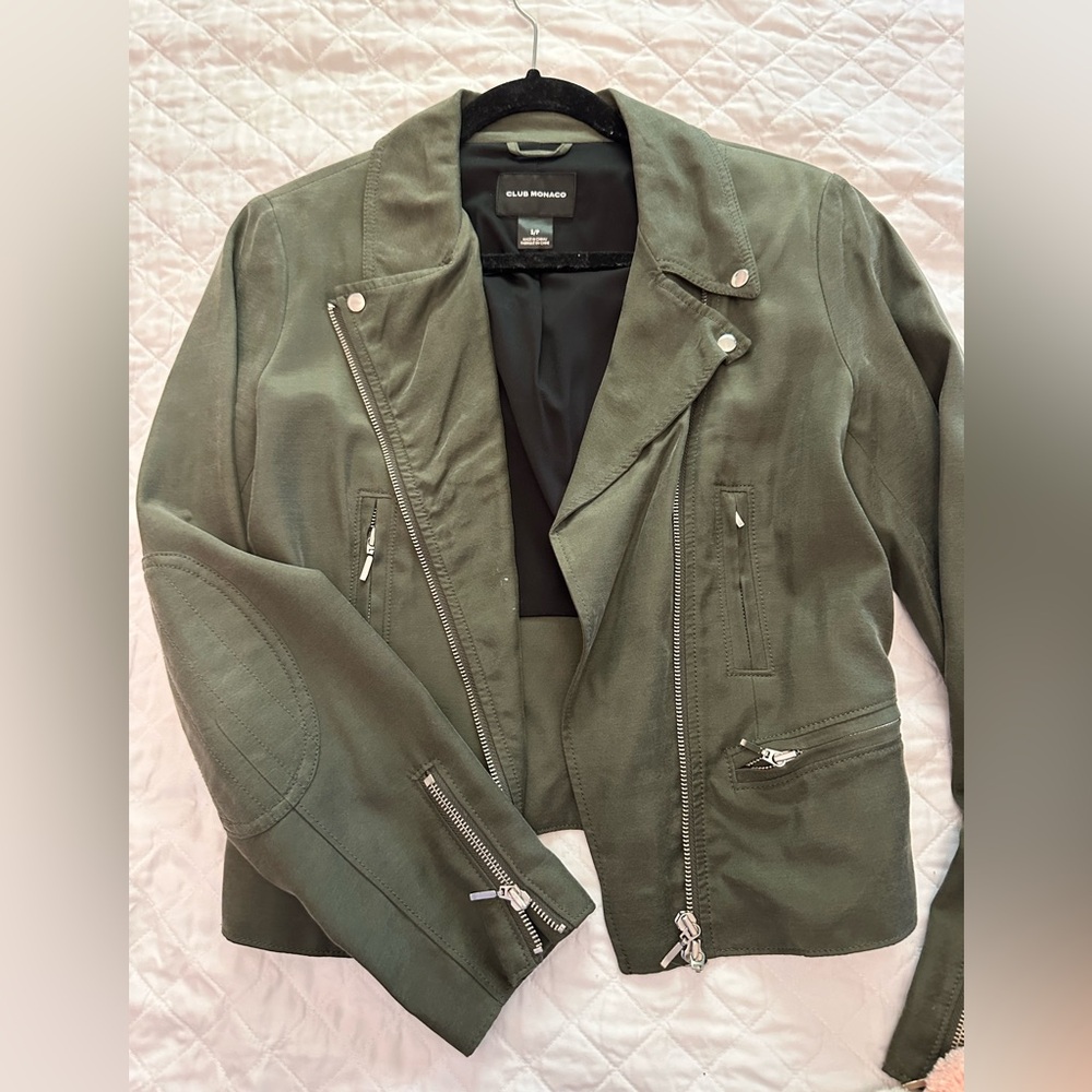 Club Monaco Dark Green Leather Jacket